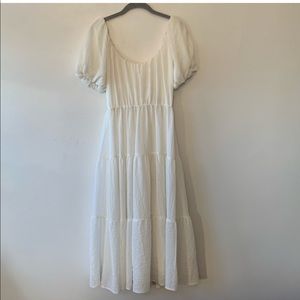 ASTR Smocked Tiered Gauzy White Maxi Dress